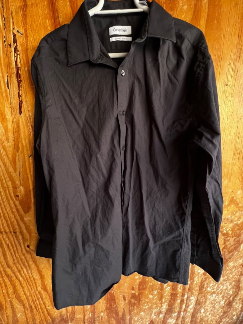 Calvin Klein Men Black Extreme Slim Fit Long Sleeve Dress Shirt 32/33